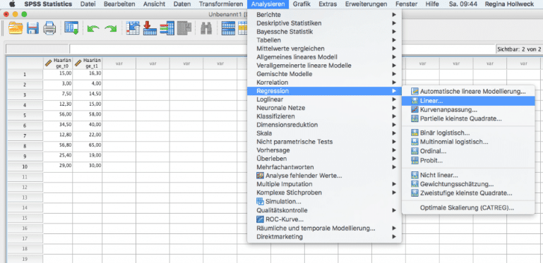 Aufruf der linearen Regression in SPSS