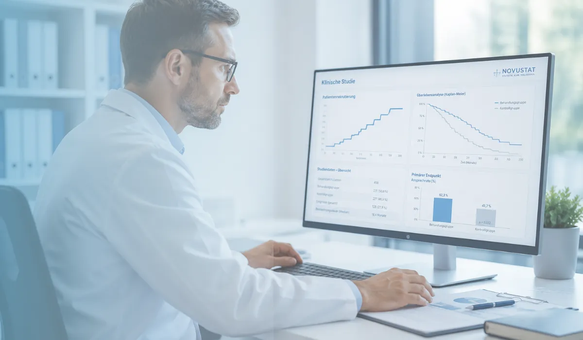 Arzt analysiert statistische Daten einer klinischen Studie am Computer