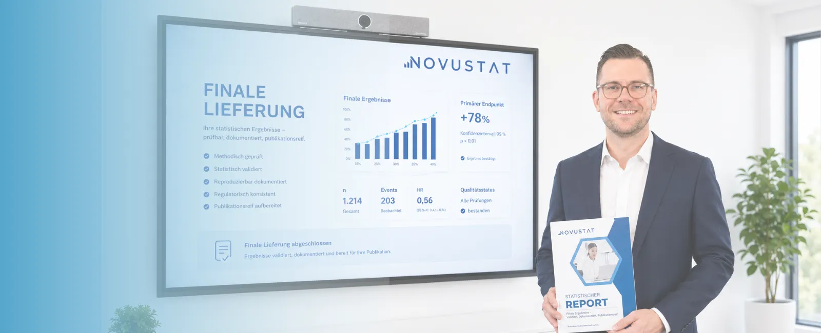 NOVUSTAT finale Lieferung statistischer Ergebnisse mit Ergebnisbericht und publikationsfähiger Dokumentation.