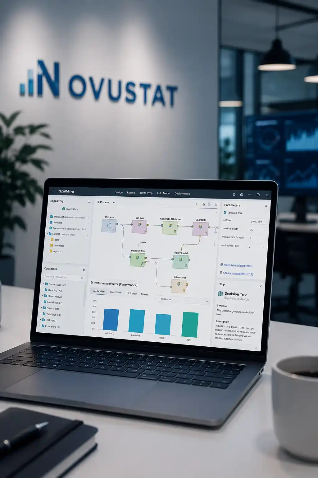 Laptop mit RapidMiner Workflow für Data Mining und Machine Learning