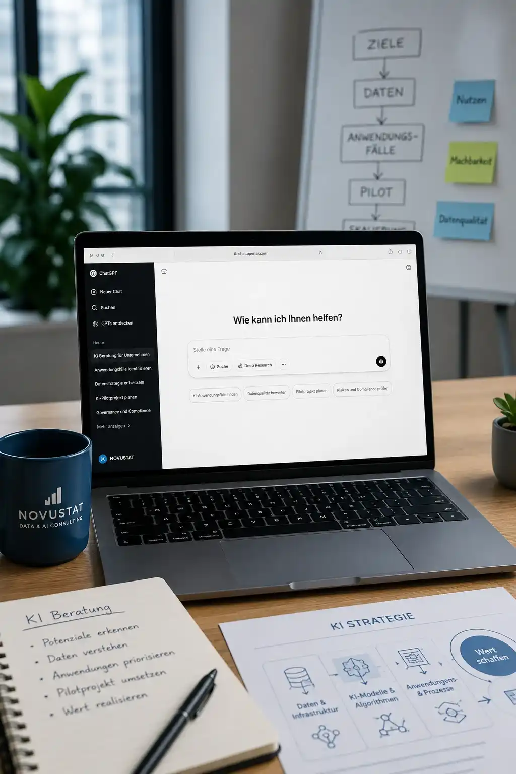 AI Consulting with ChatGPT on a Laptop in a Corporate Environment