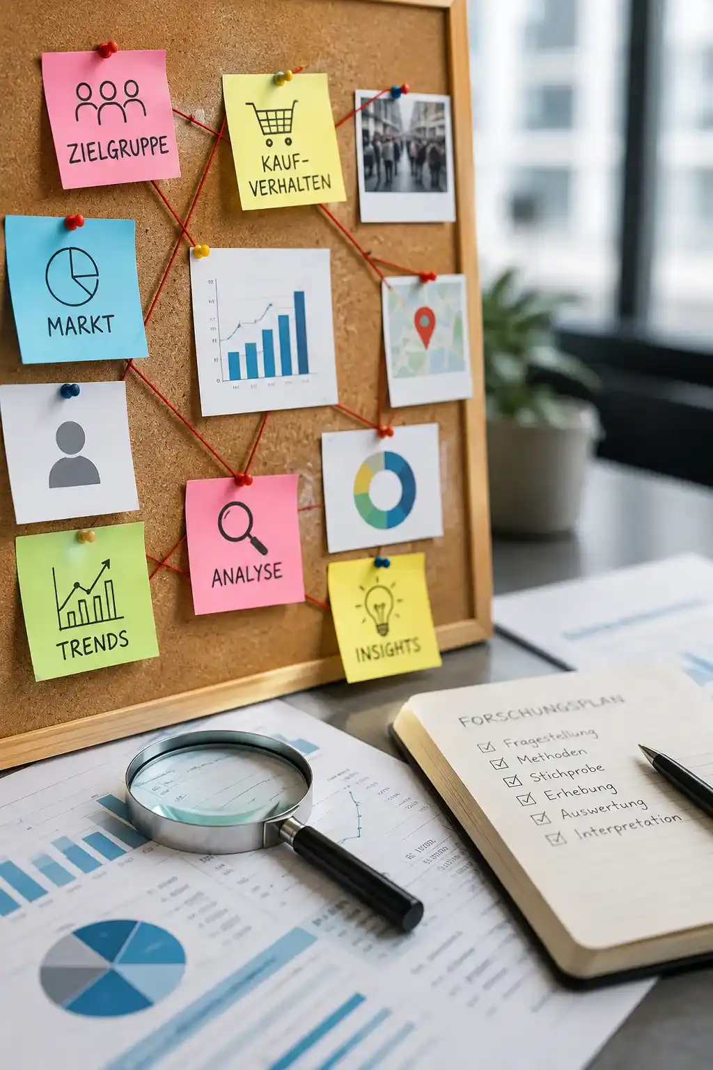 Marktforschung mit Analyse von Zielgruppen, Kaufverhalten, Markttrends und statistischen Daten